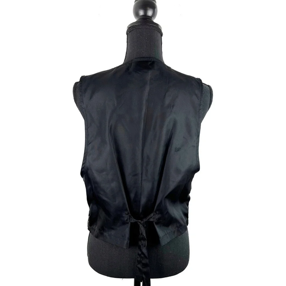 Vintage Black Velvet Vest Metallic Paisley Button Front